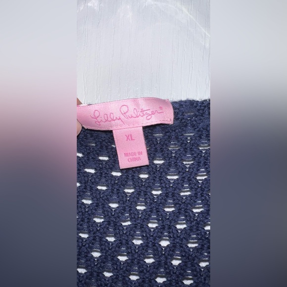 Lilly Pulitzer Like New XL Navy Kristen Crochet Sweater Pullover Supima cotton - Picture 3 of 7